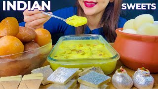 ASMR INDIAN SWEETS  RASMALAI  GULAB JAMUN  SPONGY RASGULLA  KAJU KATALI  EATING VIDEO  MUKBANG [upl. by Cass]