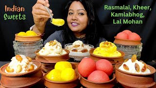 Eating Sweets  Rasmalai Kesar Rasmalai Kheer Kamlabhog Lalmohan  Sweets Mukbang ASMR [upl. by Leavelle292]