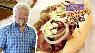 Guy Fieri Eats Pit Beef in Baltimore  Diners DriveIns and Dives  Food Network [upl. by Carolyn763]