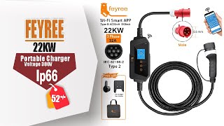 feyree 22KW 32A 3Phase Type2 Portable EV Charger WiFi APP Control EVSE Charging Box [upl. by Yttap13]