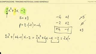 SCOMPOSIZIONE TRINOMIO NOTEVOLE CASO GENERALE esempio [upl. by Todhunter]