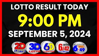 Lotto Result Today 9PM Draw September 5 2024  2D 3D Swertres 6D 642 649 PCSOlotto [upl. by Phaih]