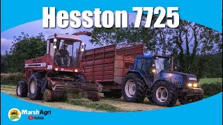 Hesston 7725 Still Going Strong Deutz Agrotron 120 mowing with a JD 1365 [upl. by Clement]