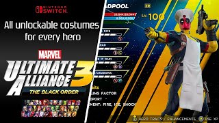 Marvel Ultimate Alliance 3  All Unlockable Costumes for All Characters [upl. by Annay730]