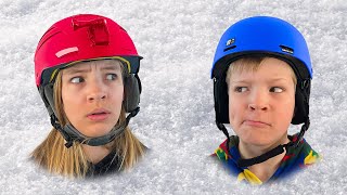 Amelia Avelina and Akim have fun playing with snow in the winter playcenter [upl. by Stranger]