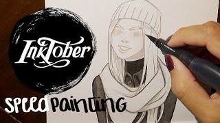 INKTOBER 2015 Day 17 Speedpainting PENTEL brush pens [upl. by Yromas]