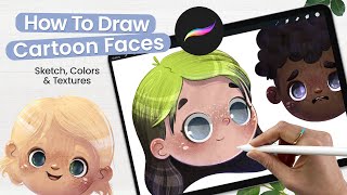 How To Draw Cartoon Faces  Adding Texture To Illustrations • Cute Art • Procreate Tutorial [upl. by Lalage]