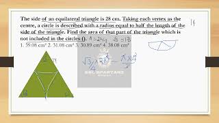 The side of an equilateral triangle is 28 cm Taking each vertex as the centre a ssccgl malayalam [upl. by Grimonia]