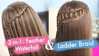 Feather Waterfall amp Ladder Braid Combo Tutorial  Cute 2in1 Braided Hairstyles [upl. by Buskus]