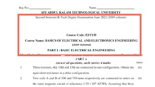 KTU BASIC ELECTRICAL ENGINEERING SOLVED PREVIOUS QUESTION PAPER  JUNE 2022 [upl. by Chuu]