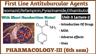 Rifampicin Isoniazid Ethambutol Pyrazinamide  Antitubercular drugs  L2 Unit3 PharmacologyIII [upl. by Eveleen]