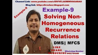 Example9 Solving NonHomogeneous Recurrence Relation  Solving Recurrence Relations  MFCS  DMS [upl. by Nahem]