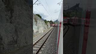 Glacier Express waiting for train to pass so we can switch tracks railway railfans switzerland [upl. by Niatsirt322]