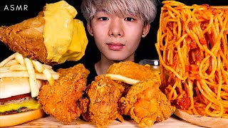 ASMR JOLLIBEE FRIED CHICKEN BURGER SPAGHETTI FRIES 프라이드 치킨 버거 감자 튀김 炸雞 薯條 意粉 漢堡  MAR ASMR [upl. by Lilac418]