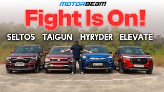 Elevate vs Seltos vs Taigun vs Hyryder  Compact SUV Mega Battle  MotorBeam [upl. by Gollin60]