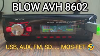 Radioodtwarzacz MP3 radio samochodowe BLOW AVH8602  USB AUX SD FM ale czy 4x60W radio USB [upl. by Rochella]