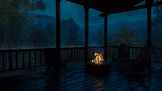 Rainy Balcony Retreat 🌧️ Sleep Soundly on a Cozy Log Porch with Warm Fireplace amp Rain Sounds [upl. by Gnoix]