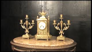 Louis Japy Ormolu and Green Onyx Louis XVI Antique French Clock Set 3590 [upl. by Maillij]