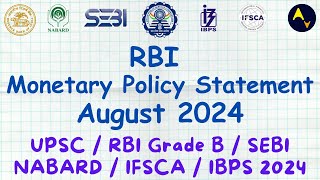 RBI Monetary Policy Statement🧑‍🏫RBI MPC August 2024📖UPSC  RBI Grade B  NABARD  IFSCA  SEBI IBPS [upl. by Koller]