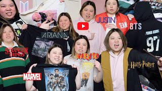 every merch clothing i own try on haul ariana bts amp more  plus size closet catalogue 1 [upl. by Ballinger583]