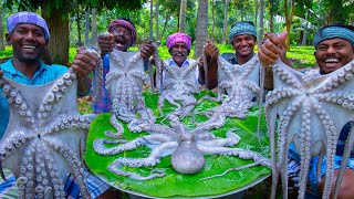 OCTOPUS COOKING and EATING  Big Size Octopus fry  Seafood Recipe Cooking in Village [upl. by Eimas]