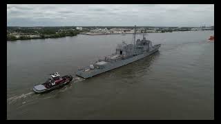 USS Vicksburg CG69 4K Drone Video  Enroute to Philadelphia Naval Shipyard 90624 [upl. by Reynold]