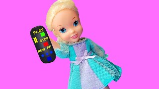 Special remote control  Elsa amp Anna toddlers at school  Barbie doll is the teacher [upl. by Calla]