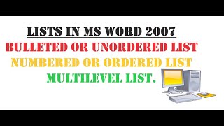 MS WordListsBulleted  numbering Multilevelclass 9 INFORMATION TECHNOLOGY 402 [upl. by Fin980]