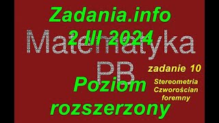 Matura z matematyki Zadania info zadanie 10 poziom rozszerzony 2 marca 2024 Stereometria czworościan [upl. by Acirea]