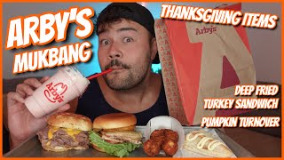 Arbys Mukbang  Limited Time Thanksgiving Items Deep Fried Turkey Sandwich Pumpkin Turnover [upl. by Durwin]