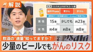 ビール1杯で高まる大腸がんリスク、厚労省が初の「飲酒ガイドライン」、“健康的に”お酒を飲むには？【Nスタ解説】｜TBS NEWS DIG [upl. by Wheaton172]