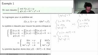 Mathématiques I  Cours 92  Optimisation sous contrainte méthode de Lagrange part I [upl. by Grani477]