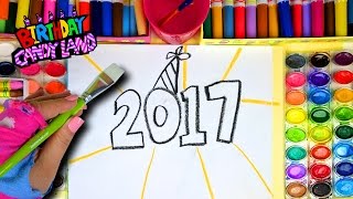 Learn Colors for Kids and Hand Color Watercolor 2017 Happy New Year Coloring Pages [upl. by Eyar]