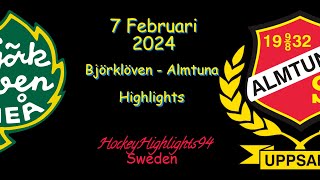 BJÖRKLÖVEN VS ALMTUNA  7 FEBRUARI 2024  HIGHLIGHTS  HOCKEYALLSVENSKAN [upl. by Eeroc558]