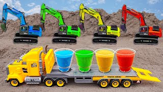 Crane JCB Excavator rescue heavy truck find car toy stuck in mud  Construction vehicles for kids [upl. by Job]