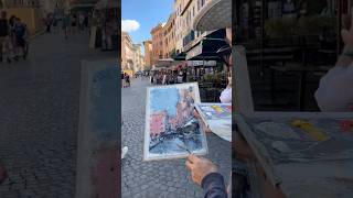 Painting Piazza Navona Rome shorts pleinair painting urbansketch [upl. by Eninahs]