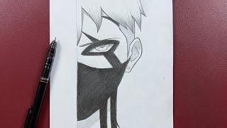 Easy anime sketch  how to draw a boy wearing face mask stepbystep  kawaki [upl. by Graham]