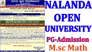 NALANDA OPEN UNIVERSITY PG ADMISSION  NOU MSC MATH ADMISSION  NOU MASTER DEGREE COURSE [upl. by Eldora23]