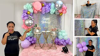 Como hacer un Arco de Globos e instalarlo sobre Tela Shimmer 🎉Decoración para Cumpleaños 🎉 [upl. by Ardnusal]