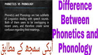 Difference between Phonetics and Phonology  In urdu and Hindi [upl. by Thessa]