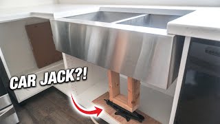 How To Install A Farmhouse Sink Stainless Steel  DIY Kitchen Remodel [upl. by Allicserp]