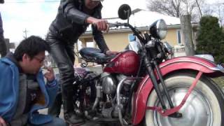 Ａｂｅｃｈａｎ kickstarts his 48 HarleyDavidson Panhead [upl. by Francisca740]