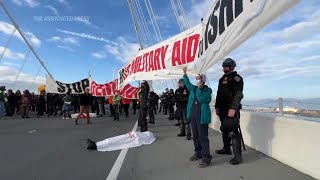 Protesters demanding ceasefire block San Franciscos Bay Bridge [upl. by Hakim]