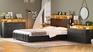 How to Install  Sikaic Led Upholstered Bed Frame With 4 Drawers Storage Headboard amp Column Design [upl. by Guise]