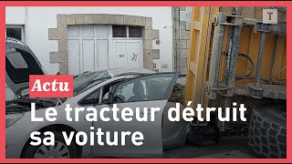 Une voiture écrasée par un tracteur  la conductrice indemne [upl. by Kim]