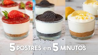 5 POSTRES en VASITOS en 5 minutos 🍓🍫  ¡Fáciles Deliciosos y SIN HORNO [upl. by Bower245]