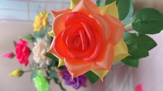 DIY Satin Ribbon Rose Flower  How To Make Satin Ribbon Rose Flower 19 [upl. by Onitnatsnoc271]