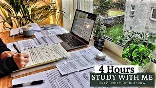 4 HOUR STUDY WITH ME  Background noise Rain Sounds 10min break No Music [upl. by Akinak536]