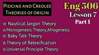 Eng 506pidgin and creoleOrigin of TheoriesLesson 7Baby talk theoryNautical jargon theory [upl. by Nalhsa]