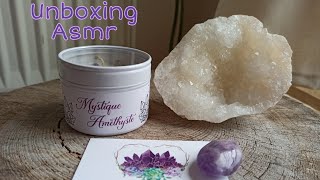 Unboxing Asmr 🎙️Lithothérapie ✨ Géode de Cristal de Roche et bougie artisanale 🕯 Chuchotements [upl. by Eizus]